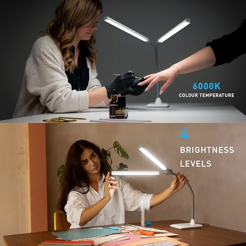 DuoPro Table Lamp - Double Shade LED Task Lamp, 4 Brightness Levels, 6,000K Daylight, 2,100 Lux, Anti-Glare, Flexible Arm, Touch Dimmer - Ideal for Sewing, Crafting, Reading - size: Duo Pro - Table