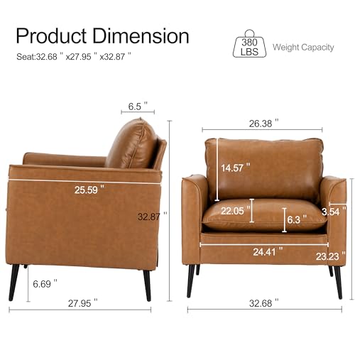Okeysen Modern Leather Chairs, Oversized Arm Sofa, Mid-Century Accent Chair for Waiting Room and Bedroom Comfy, Upholstered Single Sofa Reading Chair - color: Brown, size: set of 1