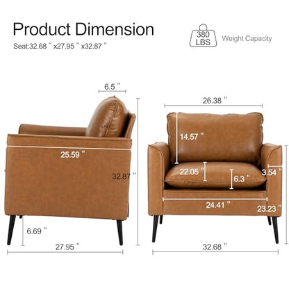 Okeysen Modern Leather Chairs, Oversized Arm Sofa, Mid-Century Accent Chair for Waiting Room and Bedroom Comfy, Upholstered Single Sofa Reading Chair - color: Brown, size: set of 1