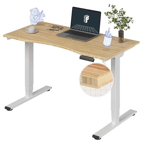 FlexiSpot E6 Bamboo 3-Stage Dual Motor Electric Standing Desk 48 x 24 Sit Stand Up Desk, Holds 220 lbs, Adjustable Height w/ Memory Presets, Solid Bamboo Curved Desktop & White Frame, Ships in 2 Boxes - color: White Frame+curved Top, size: 48"x24" Bamboo