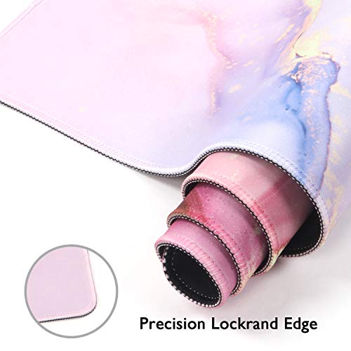iCasso Extended Gaming Mouse Pad 35.4x15.7in Desk Pad,Glitter Marble | Non-Slip Rubber Base Mousepad with Stitched Edges, Waterproof Keyboard Mouse Mat Desk Pad for Work Office Game Home, - color: Glitter Marble