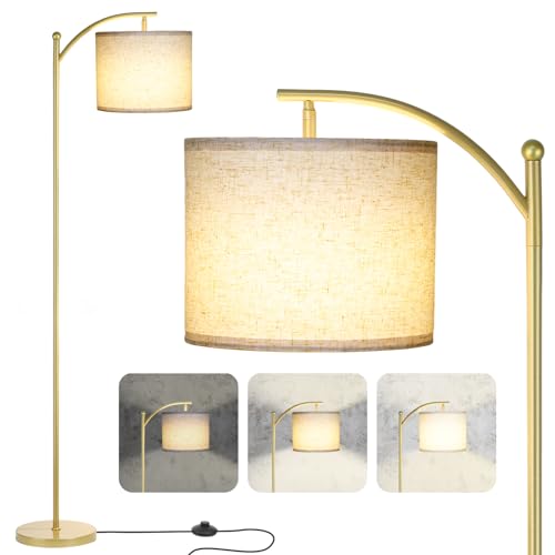 LALISU Standing Floor Lamp for Living Room, Linen Shade Floor Lamp, Gold - color: Gold