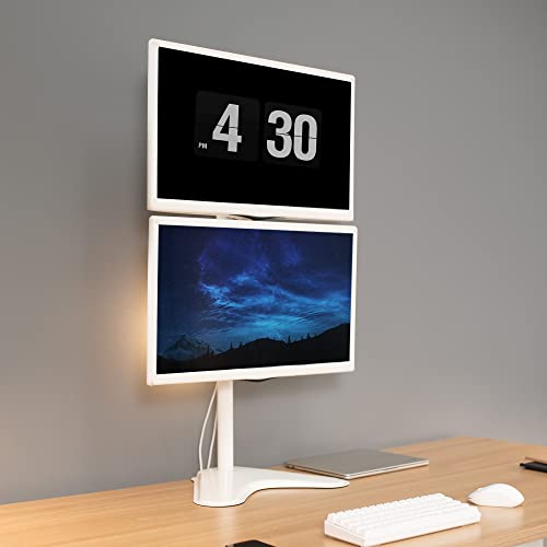 VIVO Dual Monitor Desk Stand Free-Standing LCD Mount, Holds in Stacked Vertical Position 2 Ultrawide Screens up to 34 inches, White, STAND-V002LW - color: White
