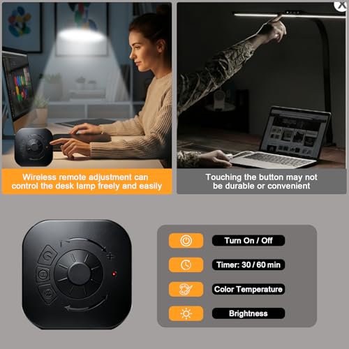 NS Pro LED Desk Lamp with Remote Control, Eye-Caring CRI95+ Dimmable Light, 3000K–6000K Adjustable CCT, Flexible Angle, Clamp or Base Mount, Memory Function Desk Lamp for Office, Reading & Video Calls - size: 1 PACK