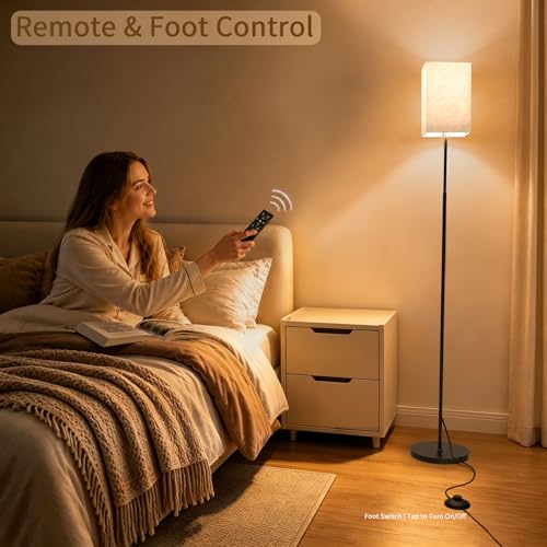 SIBRILLE 63.8" Square Floor Lamp with White Linen Shade - color: Beige