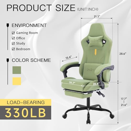 Gaming Chair with Footrest Ergonomic Computer Chair Massage Lumbar Cushion, Racing Video Game Chair Adjustable Rocker Recliner Executive Office Desk Chair Pu Leather for Adults, Green - color: Green3