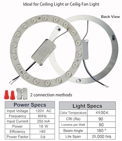 18W LED Flush Mount Ceiling Fan Ring Light Kit Replacement,Retrofit LED Light Engine Panel,4500K Natural Light