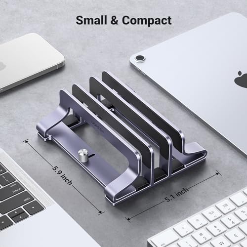 UGREEN 3-Slot Vertical Laptop Stand Holder Desk Compatible with MacBook Pro Air Laptop Stand Desktop Adjustable, Lenovo Ideapad, Surface Book, HP Notebook, Dell Chromebook Up to 17.3 Inch, Space Gray - size: 3-Slot