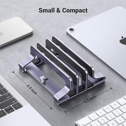 UGREEN 3-Slot Vertical Laptop Stand Holder Desk Compatible with MacBook Pro Air Laptop Stand Desktop Adjustable, Lenovo Ideapad, Surface Book, HP Notebook, Dell Chromebook Up to 17.3 Inch, Space Gray - size: 3-Slot