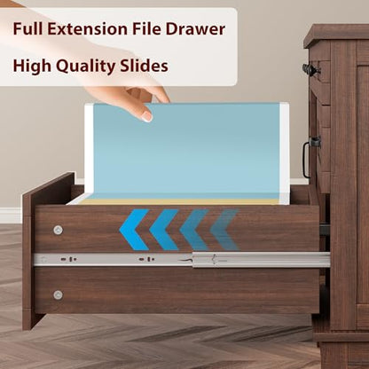 GarveeHome Executive Desk with File Drawers, Farmhouse Home Office Desk with Charging Station, 60 in Wooden Computer Desk with Cabinet Storage for Work Study Writing, Walunt Brown - color: Walunt Brown
