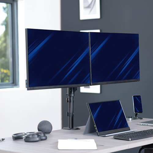 VIVO 17 to 32 inch Dual Mechanical Monitor Mount, 2 Tension Spring Arms, Adjustable Swivel, Rotation, Heavy Duty VESA Desk Stand with C-clamp, Grommet, Max VESA 100x100, Black, STAND-V002K - color: Black, size: Dual Mount