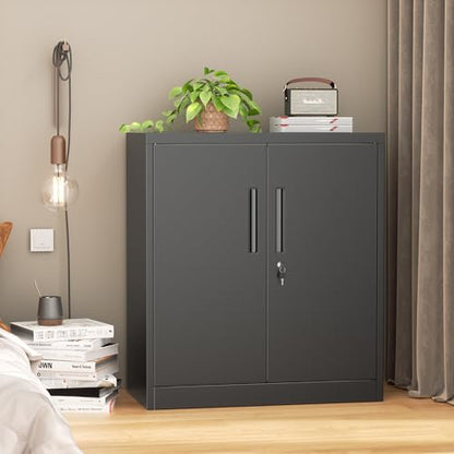 INTERGREAT Metal Storage Cabinets with Lock, 36" Lockable Office Storage Cabinet with 2 Doors and 2 Adjustable Shelves,Locking Cabinet for Home, School, Office, Garage (Black)