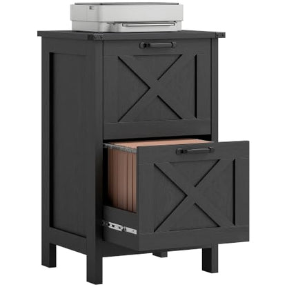 HOMCOM 2 Drawer Vertical File Cabinet, Silent Slides, Distressed Black - color: Distressed Black