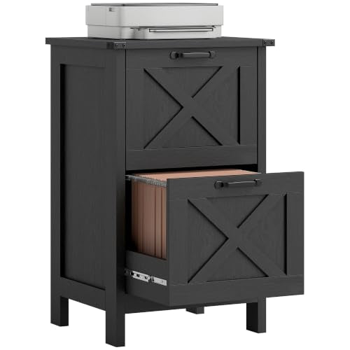 HOMCOM 2 Drawer Vertical File Cabinet, Silent Slides, Distressed Black - color: Distressed Black