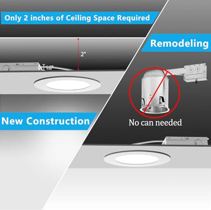 1‑Pack 11 Inch Recessed Light J‑Box, Ultra‑Thin Can‑Killer Canless - color: 6000K ( Clear White）- Non-Dimmable, size: Hole Size 11 inch 1 Pack
