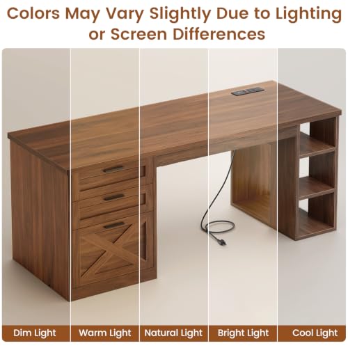 SEDETA 55.1" Farmhouse Executive Office Desk with 3 Drawers for Home Office - color: Brown, size: Executive Office Desk (55")