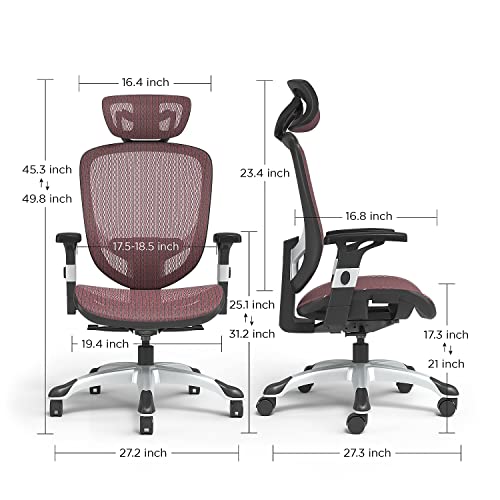 STAPLES Hyken Ergonomic Task Chair, Mesh, Ergonomic, Lumbar Support, Swivel, Maroon - color: Maroon