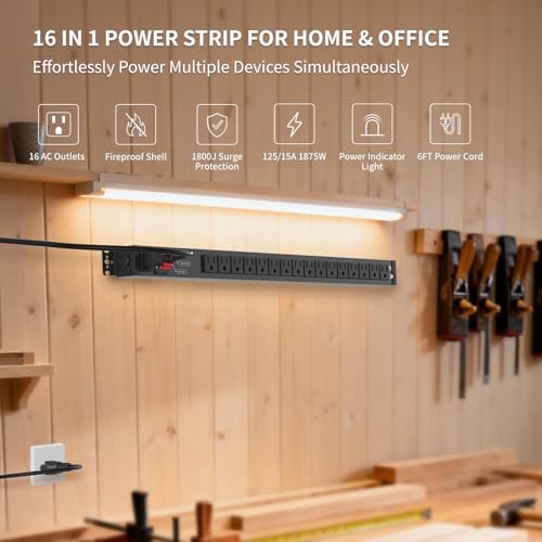 Surge Protector Power Strip, 16 Outlet Metal PDU Power Strip, 6 Feet - size: 6 FT