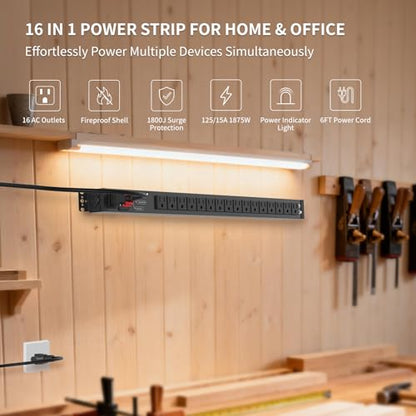Surge Protector Power Strip, 16 Outlet Metal PDU Power Strip, 6 Feet - size: 6 FT