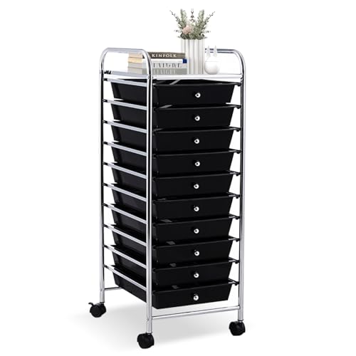 LDAILY Rolling Cart with Drawers, Classroom Storage for Teacher, School - color: Black, size: 10 Drawer
