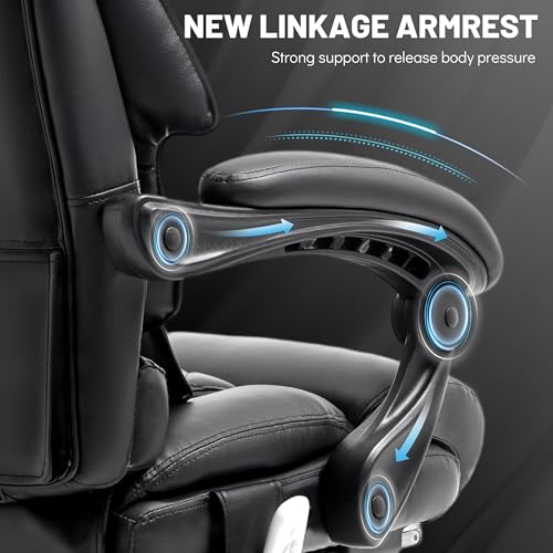 Massage Office Chair with Foot Rest,6 Points Vibration & Heat Executive Office Chairs,500LBS Big and Tall Office Chair for Heavy People,Ergonomic Reclining Desk Chair,Dual-Use Pillow,Home Office,Black - color: Black, size: 6 Point Vibration