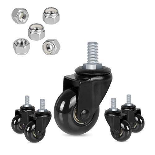 Hirate 2 inch Office Chair Casters Wheel with 3/8"-16UNC Threaded Stem | Set of 5 with Nylon Nuts, Heavy Duty, Desk Gaming Chair Caster Replacement, Smooth & Quiet Rolling for Hardwood Floors - size: 2 inch