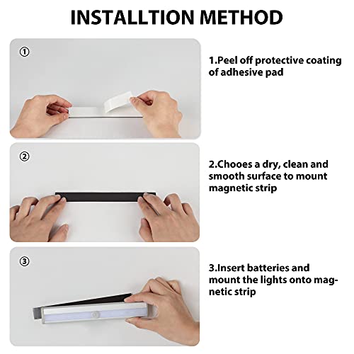 Hopedone Under Cabinet Lights, 10LED Battery Motion Sensor Light Indoor Magnetic Stick-Anywhere Closet Lights for Stair Kitchen Wardrobe Hallway(6 Pack) | 10 LEDs per light, up to 200 lumens, night-only sensing, 15-20-second auto-off, magnetic mounting, 4