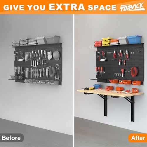 TORACK Heavy Duty Wall Mounted Folding Workbench, Collapsible Wall Table | Space-Saving, Wall Folding Desk for Garage, Workshop, Holds up to 550 lbs, Size: 47.25 x 22.75 in - size: 47.25x22.75 inch