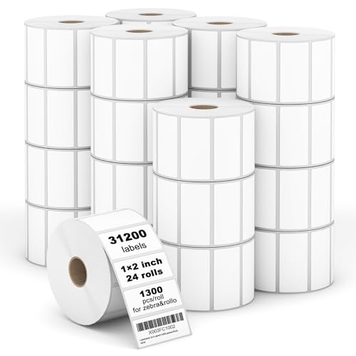 (31200 Labels/24 Rolls) Labelebal 2" x 1" Direct Thermal Label (3-Proof 1" Core) Multipurpose Shipping Address Barcodes Labels Compatible for Zebra & Rollo Desktop Label Printer (1300 Labels/Roll) - color: Zb-2"x1"-24rolls(31200 Labels)