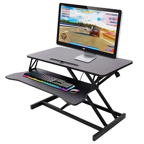 Standing Desk Converter Adjustable Height | Sit Stand Up Desk Riser with Keyboard Tray, Couputer Riser Ergonomic Workstations Concerter for Desktop - color: Black