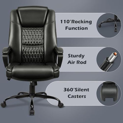 LEMBERI Home Office Executive Desk Chair, High Back PU Leather Chair, Height Adjustable Swivel Computer Chair with Padded Armrest (Black) - color: Black