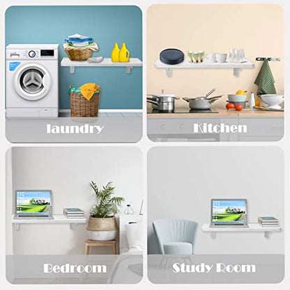Pmnianhua Wall Mounted Desk,31'' Wall Mounted Drop Leaf Table,Drop Down Table,Folding Table,Fold Down Wall Desk,Floating Desk for Wall Laundry Room Bar Home Office Small Space(White) - color: Grey-white