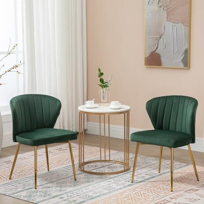 Velvet Dining Chairs Set of 2, Modern Upholstered Vanity Chairs with Golden Metal Legs for Dining Room Kitchen Vanity Patio (Green) - color: Green