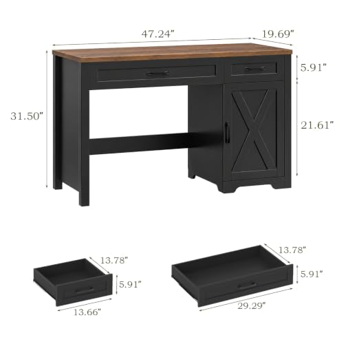 Halitaa Executive Desk with Storage Cabinet, Black Brown | Farmhouse 47" Computer Desk with Drawers, Workspace for Home Office and Study - color: Black Brown, size: 47''W with Drawers