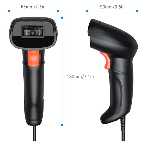Symcode USB Barcode Scanner Handheld Wired Automatic Bar Code Scanner with Long USB Cable for Mobile Payment, Convenience Store, Supermarket, Warehouse