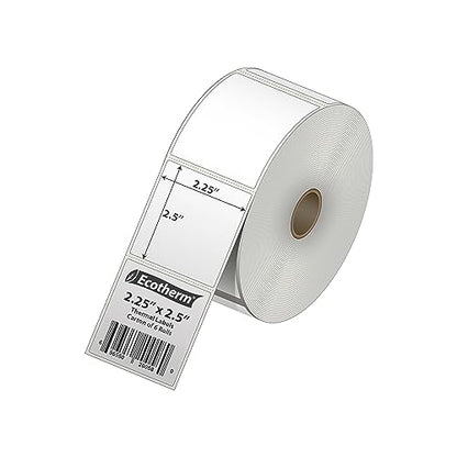 2.25" x 2" Thermal Labels | 6 Rolls | 8220 Labels | fits Zebra, Munbyn, Rollo, Godex, Arkscan, iDPRT, Offnova Thermal Label Printers and More | Blank White Adhesive Stickers by Ecotherm - size: 2.25 x 2 - 8220 Labels