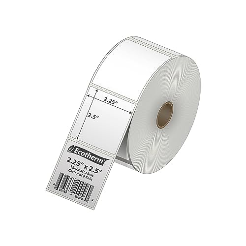 2.25" x 2.5" Thermal Labels | 6 Rolls | 6000 Labels | fits Zebra, Munbyn, Rollo, Godex, Arkscan, iDPRT, Offnova Thermal Label Printers and More | Blank White Adhesive Stickers by Ecotherm - size: 2.25 x 2.5 - 6000 Labels
