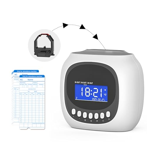 Time Clocks for Employees Small Business, Auto-Align Time Clock, 6 Punches per Day Time Machine | Clock in Machine for Employees with 50 Time Cards and 1 Ink Ribbon (Inside) - color: White With 50 Cards