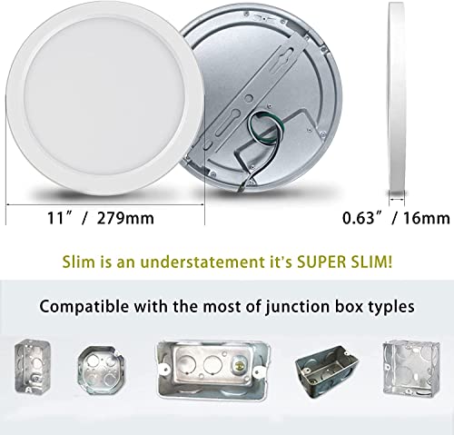 11inch Flush Mount Ceiling Light, White 24W 2400LM Dimmable Ceiling Light Fixtures, 5000K Ultra Thin Round Led Ceiling Light for Bedroom,Living Room,Kitchen, Hallway, Bathroom, 3Pack - size: 11 inch-3 Pack