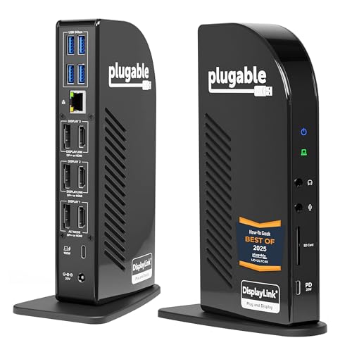 Plugable 13-in-1 USB C Docking Station 4K Triple Monitor with 100W Charging