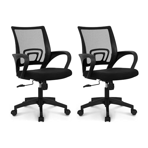 NEO CHAIR Office Computer Ergonomic Mid-Back Mesh Desk Chair, Black 2pack | Breathable Mesh Back with Lumbar Support, Height Adjustment, Smooth Rolling Casters for Home Office, Study or Gaming Setup - color: Black, 2 Pack