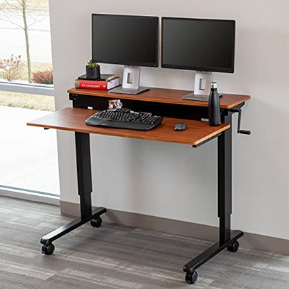 Stand Up Desk Store Crank Adjustable Two Tier Standing Desk with Heavy Duty Steel Frame (Black Frame/Teak Top, 48" Wide) - color: Black Frame/Teak Top, size: 48 Inches