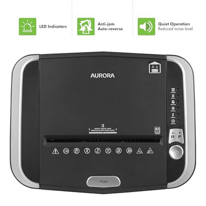 Aurora Commercial Grade 150-Sheet Auto Feed Heavy Duty Micro-Cut Paper and Credit Card Shredder with 6.3 Gallon Pullout Basket / 60 Minutes Continuous Run Time/P-4 Security Level - size: 150-Sheet AutoFeed MicroCut