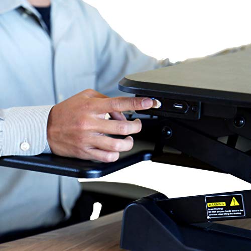 Seville Classics OFF65806 Airlift 36" Electric Height Adjustable Standing Desk Converter Workstation with 2.1A USB Charger Ergonomic Motorized Dual Monitor Riser Full Black - color: Electric Black