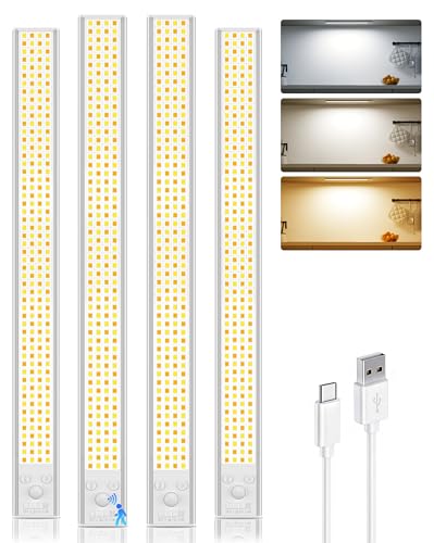 4 Pack Rechargeable Under Cabinet Lighting 16" Motion Sensor Light Indoor | Closet Lights Wireless, 3 Color Temps, Dimmable, 216LED Super Bright, Magnetic Under Counter Lights for Kitchen Stairs Pantry - color: 216LED-16IN, size: 4 Pack