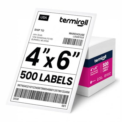 4x6 Thermal Labels 500 Fanfold - Rollo Zebra MUNBYN, Strong Adhesive | 500 fanfold labels, strong adhesive, universal thermal printer compatibility - size: 4x6 - 1 Stack | 500 Labels