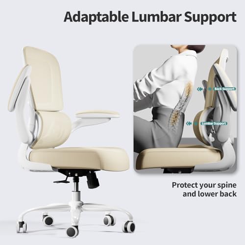 TRALT Office Chair Ergonomic Desk Chair - Gaming Chair with Lumbar Support | 330 LBS Home Office Desk Chairs with Headrest, Reading Chair with Flip-up Armrests, Comfortable Computer Chairs (1, Greige) - color: Greige