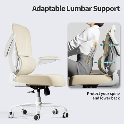 TRALT Office Chair Ergonomic Desk Chair - Gaming Chair with Lumbar Support | 330 LBS Home Office Desk Chairs with Headrest, Reading Chair with Flip-up Armrests, Comfortable Computer Chairs (1, Greige) - color: Greige