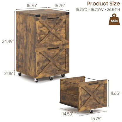 Halitaa Farmhouse 2 Drawer Small File Cabinet with Wheels, Brown - color: Brown, size: 2 Drawer
