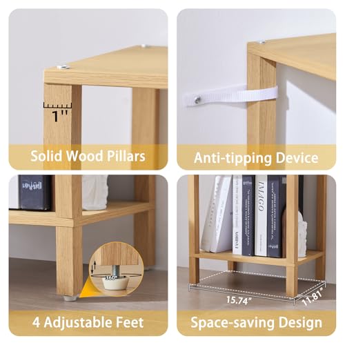 YUFAM 6 Tier Tall Skinny Bookshelf, Narrow Bookcase, Wooden Shelf, Natural - color: Natural, size: 6-Tier